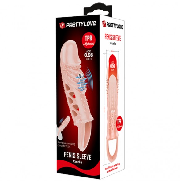 PRETTY LOVE - Cecelia Vibrating Penis Sleeve With Ball Strap (L:14cm - D:4cm) PRETTY LOVE - Cecelia Vibrating Penis Sleeve With Ball Strap (L:14cm - D:4cm)